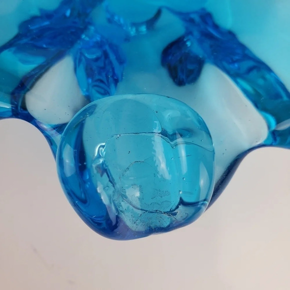 Art Glass Ashtray Blue Swirl Shell Trinket Dish Midcentury Modern Coastal - Picture 12 of 16